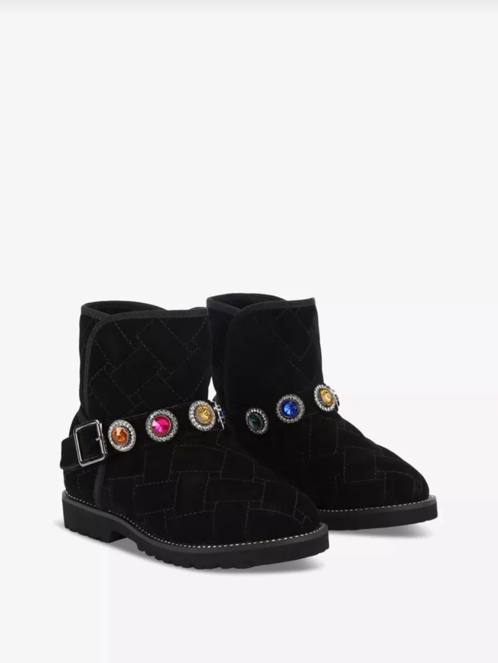 Kurt Geiger Black Suede Ankle Boots with Multicolored Gem Accents